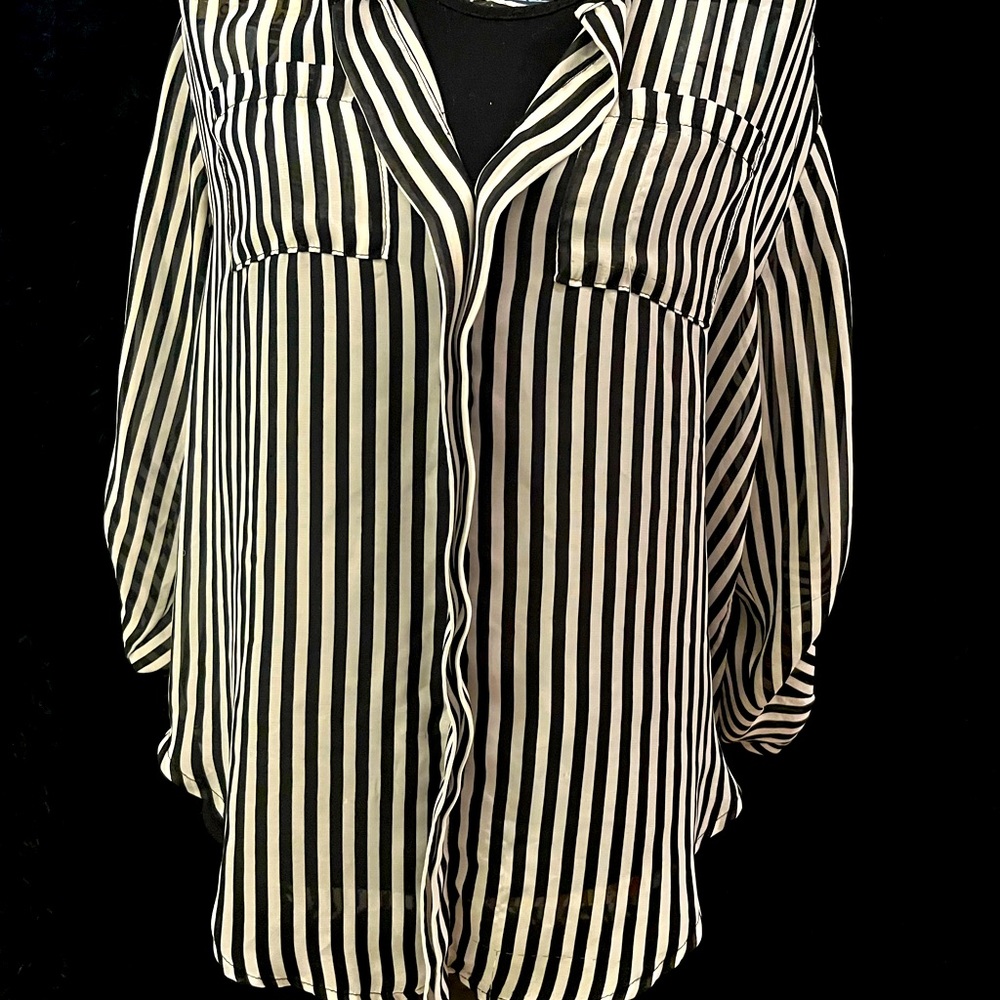 sheer 3/4 sleeve striped blouse.